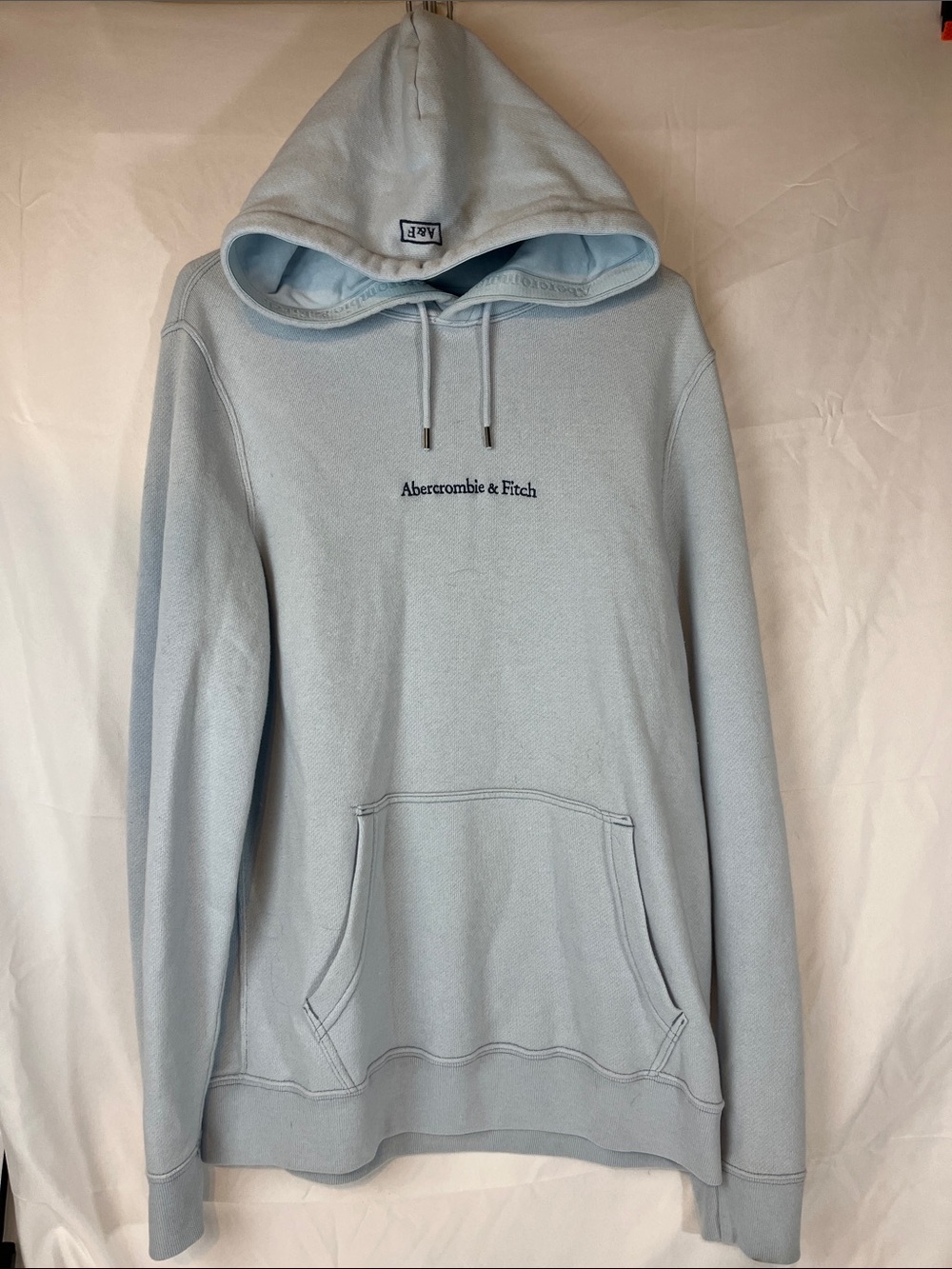 Abercrombie & Fitch Soft A&F Fleece Hoodie Light Blue Logo Pullover Men XXL